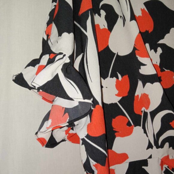 Who What Wear Midi Orange Black Cream Floral Front Tie Dress‎ Size 1X NWOT - Picture 3 of 5